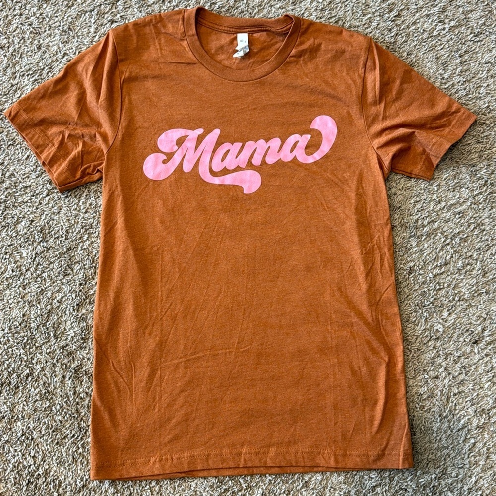 Mama TShirt in Bella Canvas - burnt orange and pink - size S